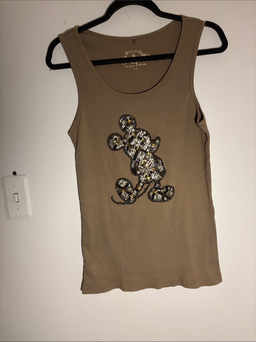 Women’s Brown Embellished rhinestone & sequin Mickey Mouse Tank Top Size L